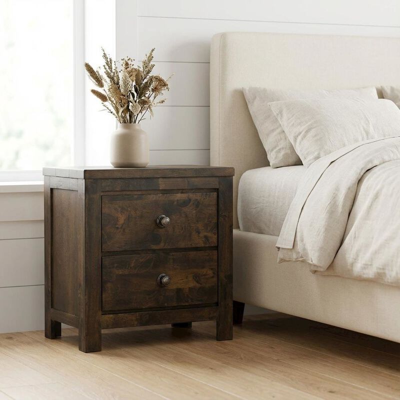 Rustic Gray Solid Wood Nightstand with Classic Design for Bedroom image number 2