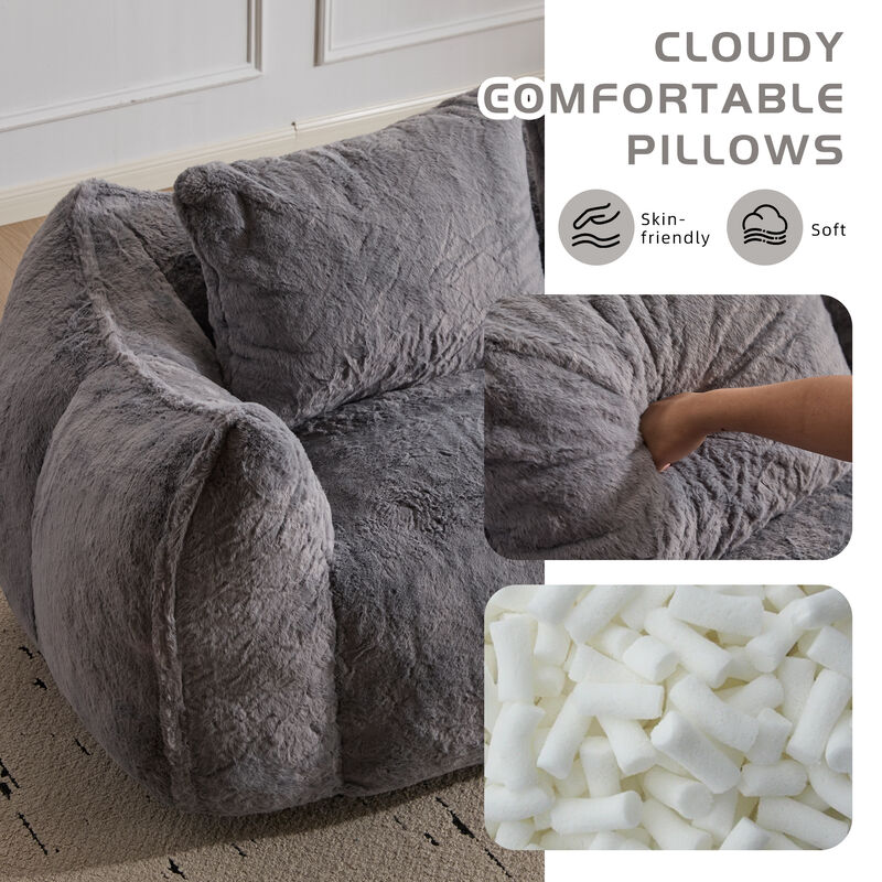 Whisen Giant Bean Bag Couch Ultra Soft Fluffy Loveseat Oversized Chase Lounge Chair with Pillows image number 6