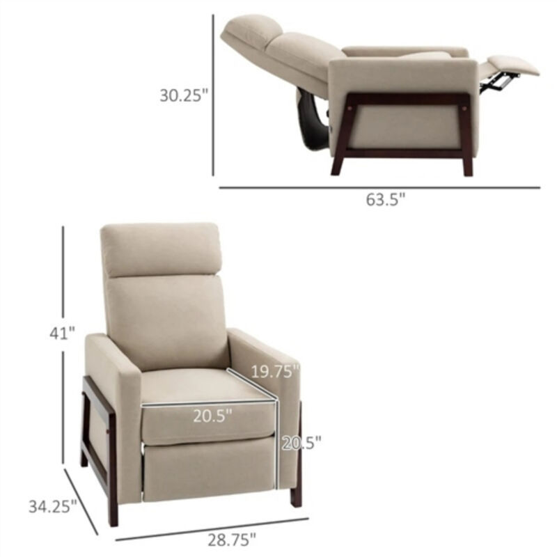 Manual Reclining Sofa Chair &ndash; Modern Upholstered Lounger with Padded Armrests and Foot Extension