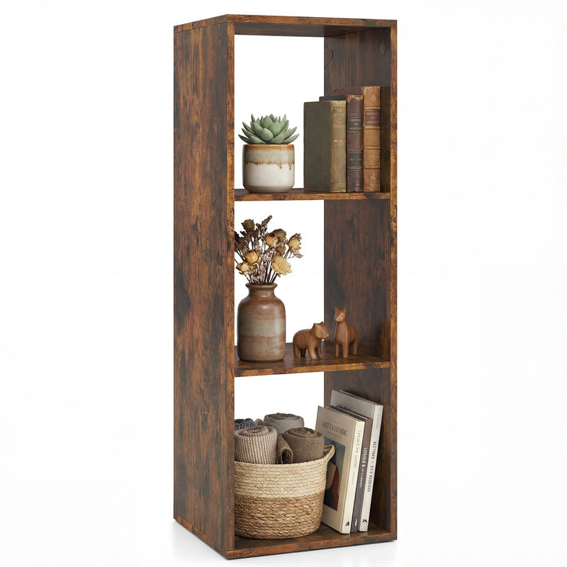 Compact 3 Cube Bookcase with Back Guardrail for Bedroom image number 3