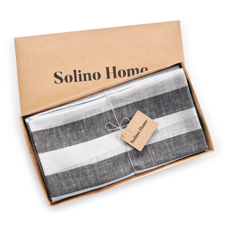 Solino Home Cabana Stripe 100% Linen Round Tablecloth &ndash; Handcrafted, Machine Washable, Perfect for Holiday and Everyday Dining