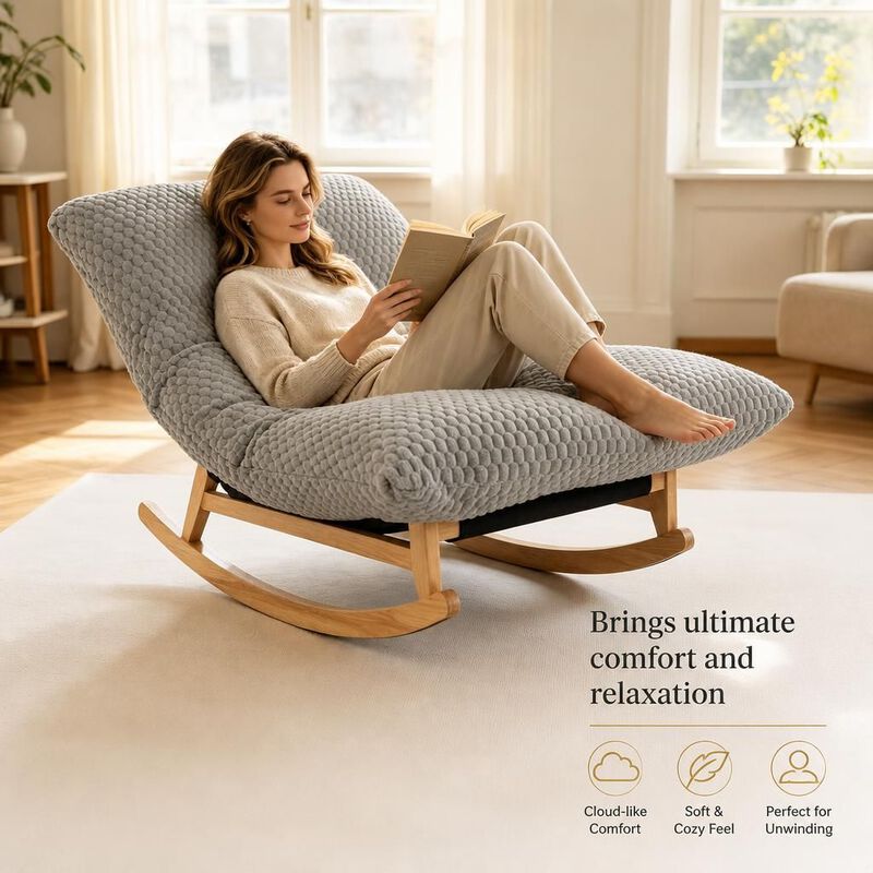 GOODSILO Armless Bean Bag Rocking Chair with Solid Wood Frame, Casual Single Lazy Sofa with Backrest for Living Room and Bedroom Seating image number 4