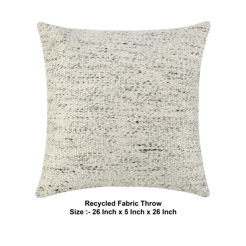 Ruff Square Accent Throw Pillow, 26 Inch Ivory Texture Recycled Fabric - Benzara