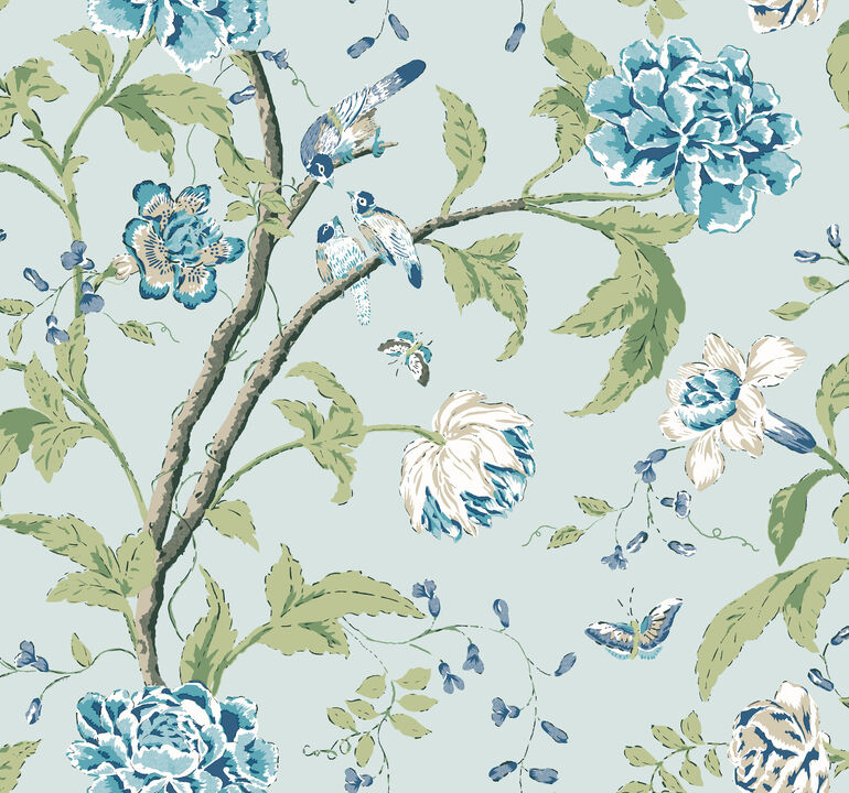 Teahouse Floral Light Blue Wallpaper