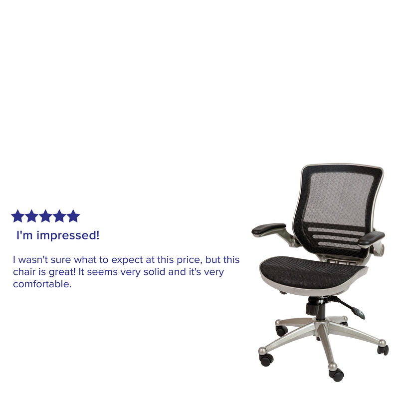 Warfield Mid-Back Transparent Black Mesh Executive Swivel Office Chair with Melrose Gold Frame and Flip-Up Arms image number 4