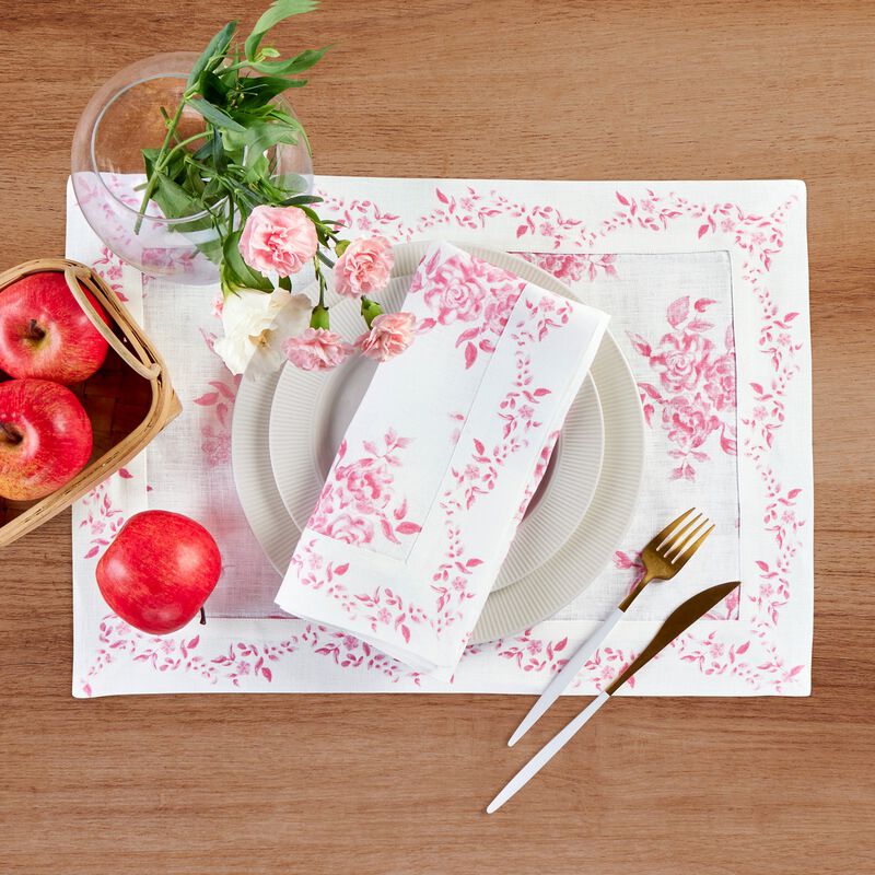 Solino Home Jolie Fleur 100% Linen Placemats &ndash; Set of 4, 14 x 19 in, Machine Washable, Holiday and Everyday Dining