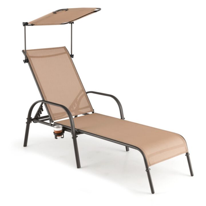 Hivvago Patio Heavy-Duty 5-Level Adjustable Chaise Lounge Chair-Brown
