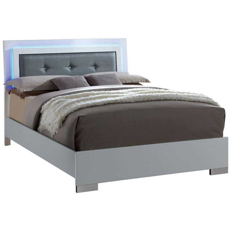 Queen Bedroom Set in White & Black Wood &ndash; 2 Piece Set with Nightstand image number 3