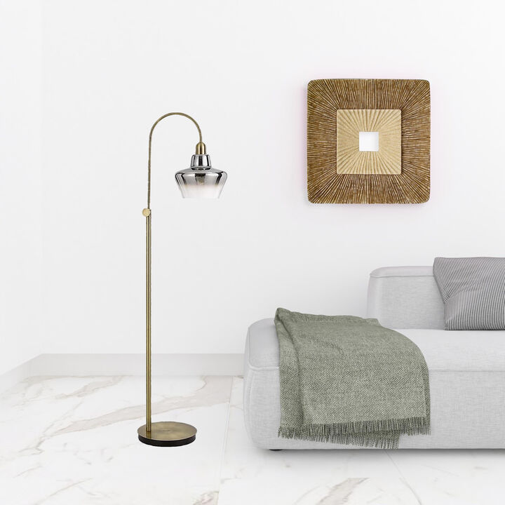 HomeRoots 61" Brass Adjustable Arc Floor Lamp With Antiqued Brass Mirrored Glass Novelty Shade