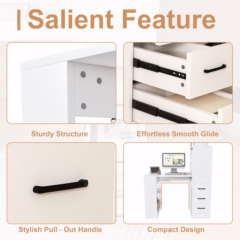 Practical Computer Desk with 4-in-1 Socket &ndash; 3 Drawers, 4 Storage Levels for Home or Office image number 3