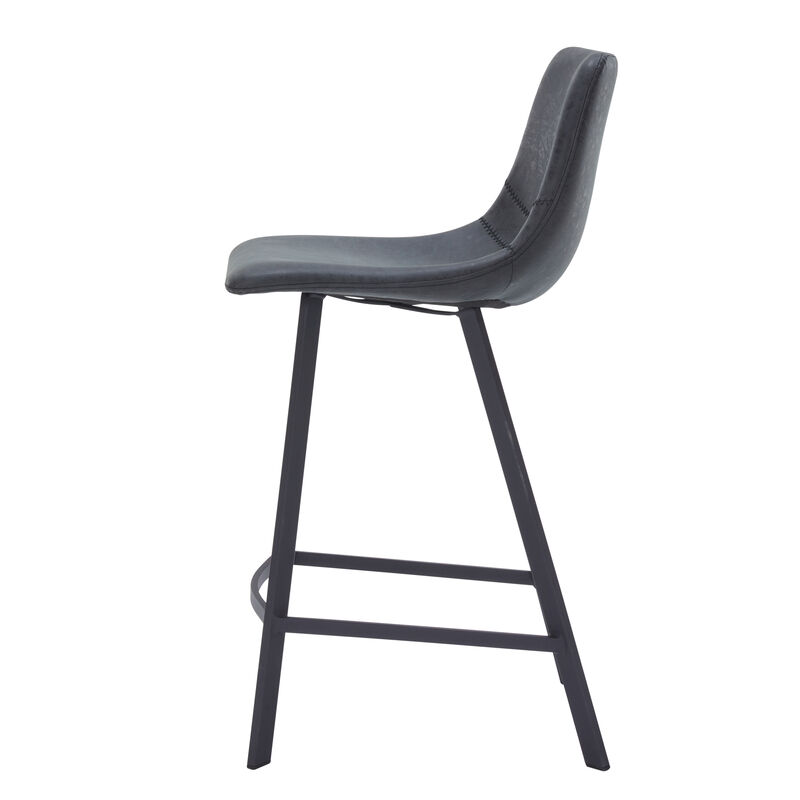 Elland Modern Upholstered Leather Bar Stool With Black Iron Legs & Footrest