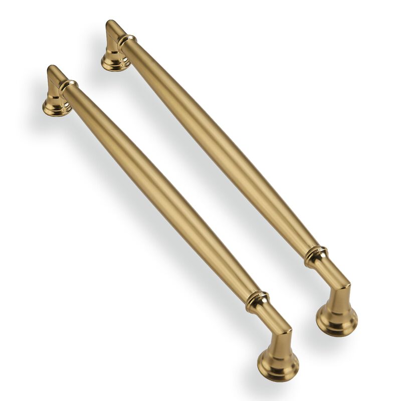 CABDM 2 Pack 8 Inch Hole Center Brushed Brass Cabinet Pulls Solid Satin Brass Cabinet Handles Solid Hardware Handle for cabinets