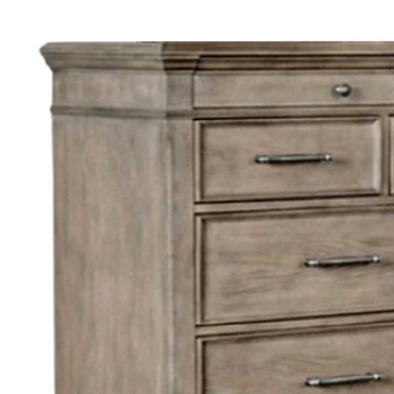 Zea Wide Dresser, 9 Drawers w Chrome Handle, Bun Feet, Aged Oak Brown image number 3