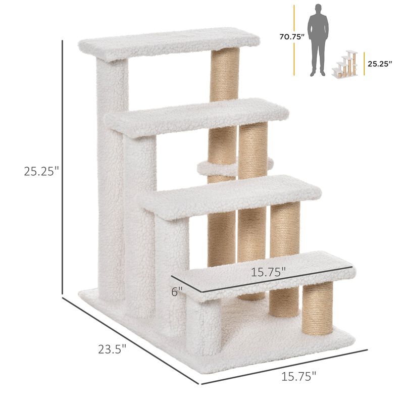 4 Levels Cat Steps, Pet Stairs Carpeted Ladder, Kitten Tree Climber with Scratching Posts, Hanging Play Ball, Side Step, for High Bed, Sofa