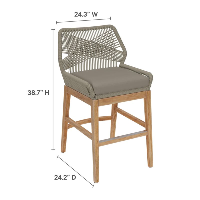 Modway Wellspring Outdoor Patio Teak Wood Counter Stool in Light Gray Greige - 24 Inch Patio Counter Height Stool with Cushion, Woven Seat and Teak Wood Legs image number 2