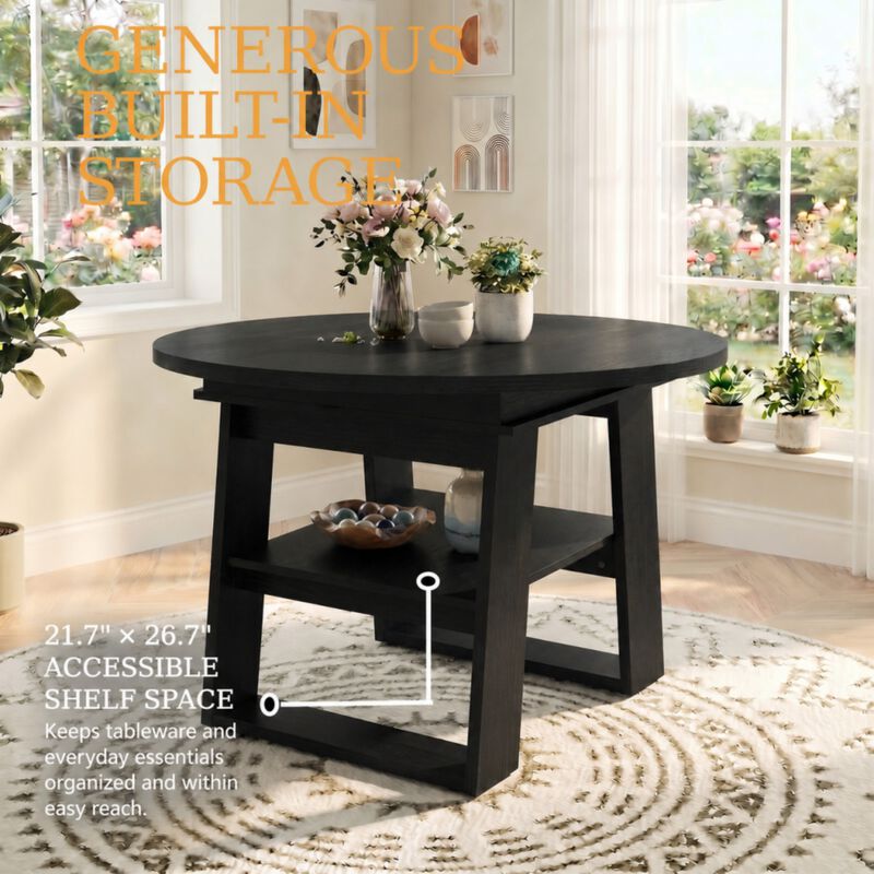 Kibwex H‑Shaped Base Extendable Round Dining Table image number 5