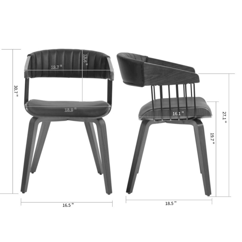 Glamour Home Beaumont Black Faux Leather Dining Chair with Walnut Wood Frame and Legs