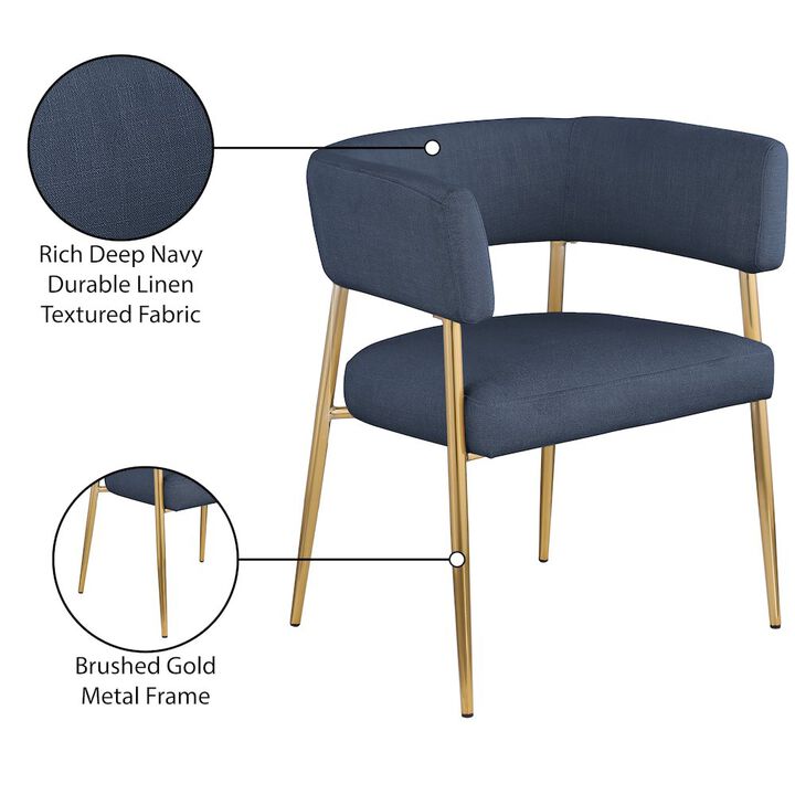 Meridian Furniture Creston Deep Navy Durable Linen Textured Fabric Dining Chair