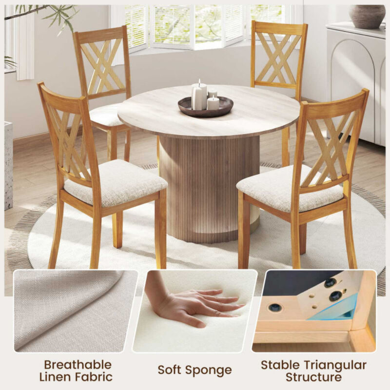 Set of 4 Linen Fabric Upholstered Dining Chairs with Rubber Wood Frame for Dining Room-Natural image number 7