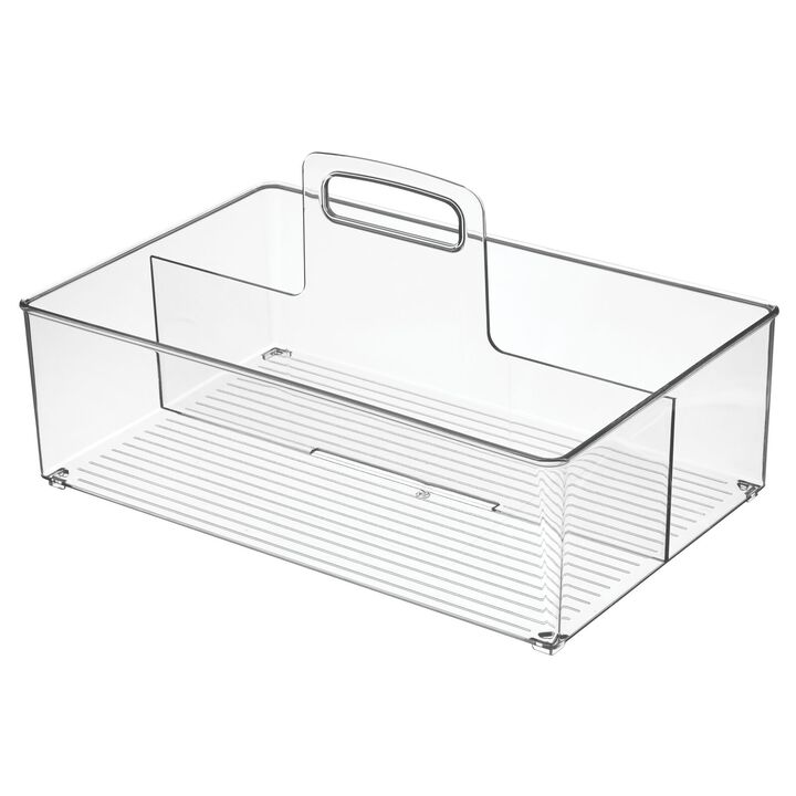 mDesign Large Plastic Divided Storage Organizer Caddy Tote with Handle, Clear