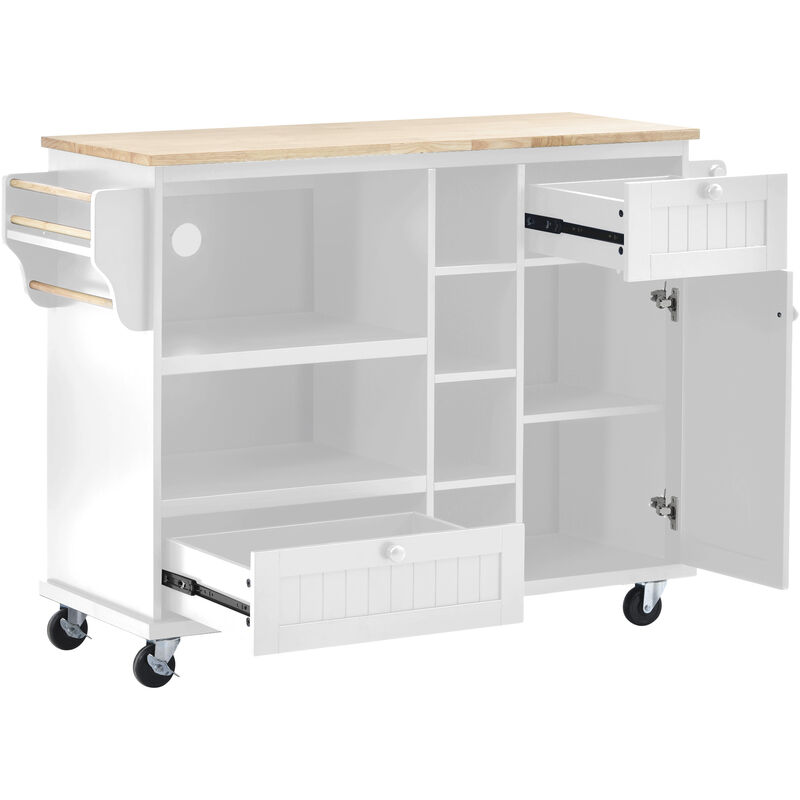 Merax Kitchen Island Cart with Storage Cabinet and Two Locking Wheels,Solid wood desktop