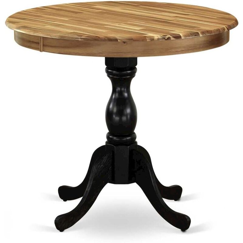 East West Furniture Antique 36 Round Dining Room Table for Compact Space - Natural Top & Black Pedestal