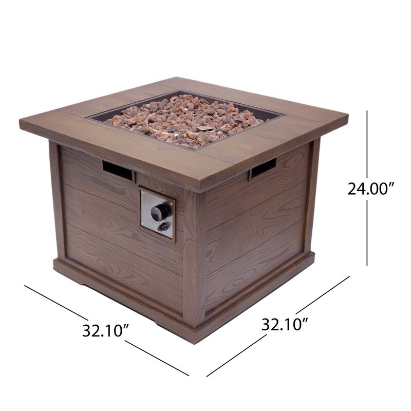 Mondawe Patio 32" Brown Square Gas Burning Outdoor Concrete Fire Pit Wood Pattern
