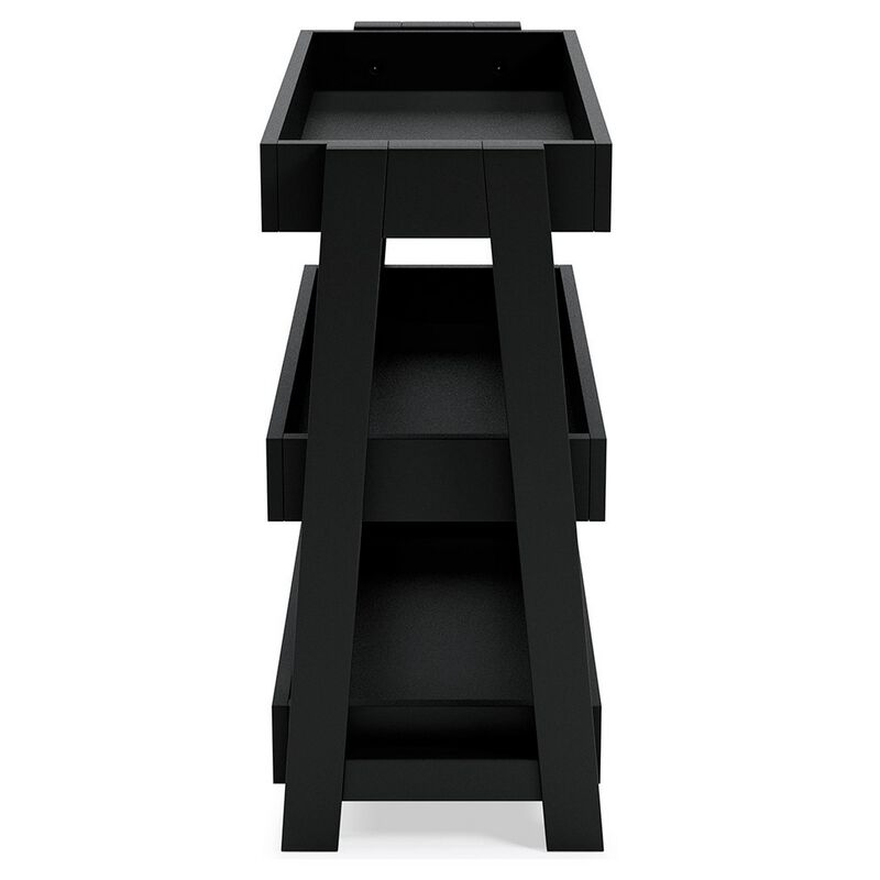 Accent Table with 3 Tier Tray Design Shelves, Black-Benzara