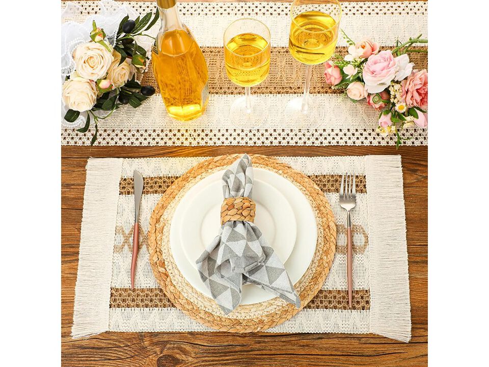 Boho Table Runner Placemat and Napkin Ring Set