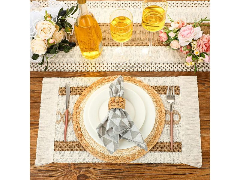 Boho Table Runner Placemat and Napkin Ring Set image number 1