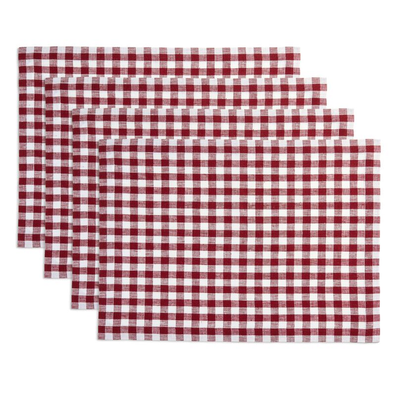 Christmas Linen Placemats 14 x 19 in Set of 4 - Gingham Check, Solino Home