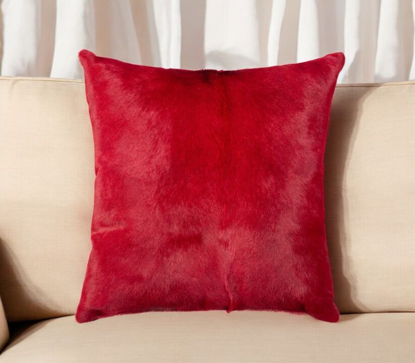 HomeRoots 18" Wine Cowhide Throw Pillow