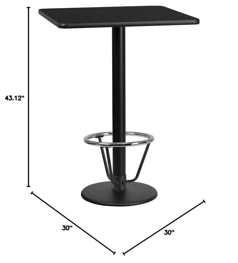 Flash Furniture Stiles 30'' Square Black Laminate Table Top with 18'' Round Bar Height Table Base and Foot Ring