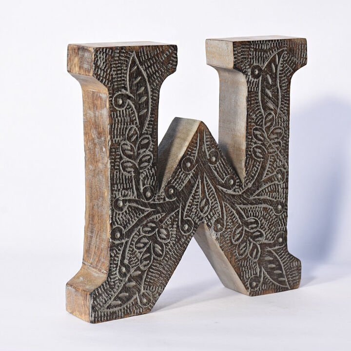 Vintage Gray Handmade Eco-Friendly "W" Alphabet Letter Block For Wall Mount & Table Top D�cor