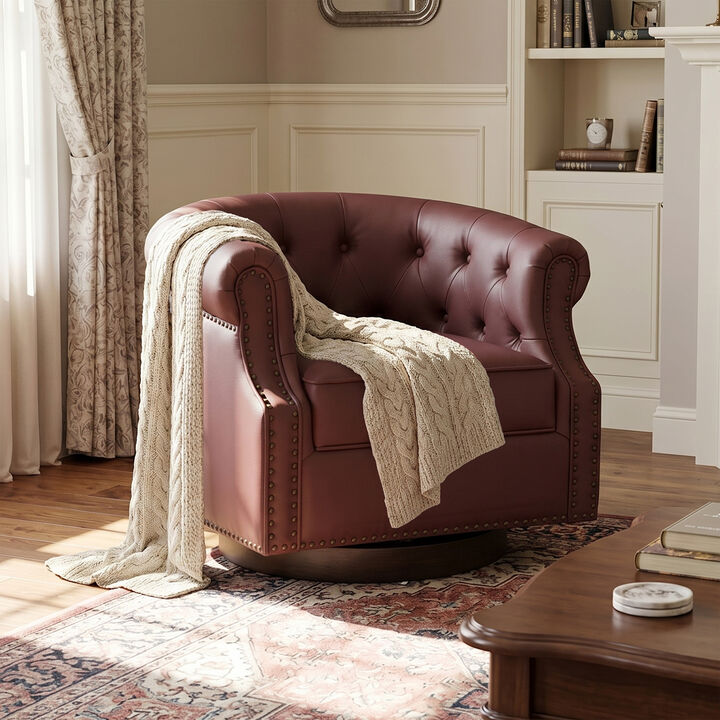 Merax 360&deg; Swivel Accent Chair with PU Leather, High-Density Foam & Spring Support