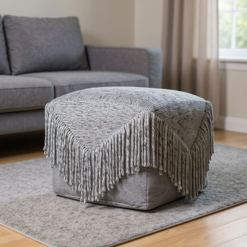 Wool Cotton Blend Upholstered Pouf &ndash; Round Ottoman for Modern Spaces