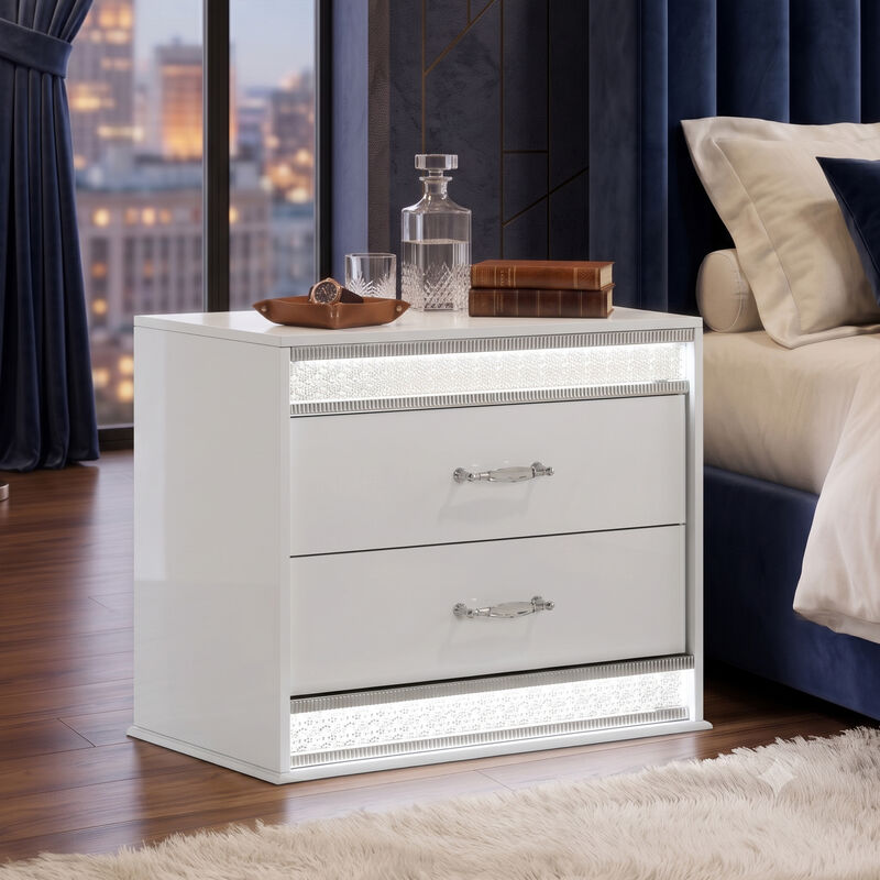 Modern 2 Drawer Nightstand with LED Lighting and Crystal Accents image number 5