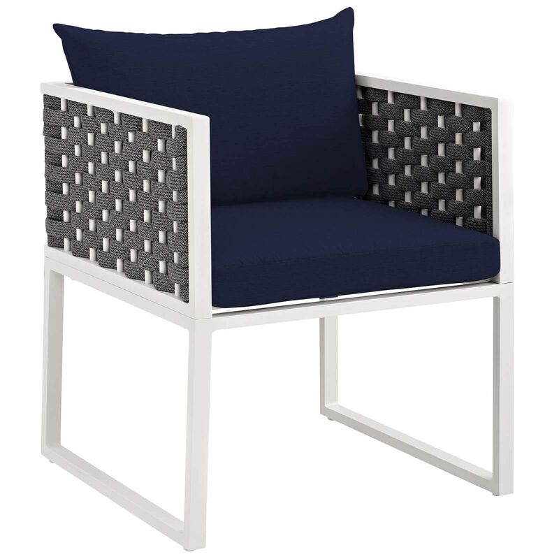 Modway Stance Outdoor Patio Aluminum Dining Armchair, Set of 2, White Navy