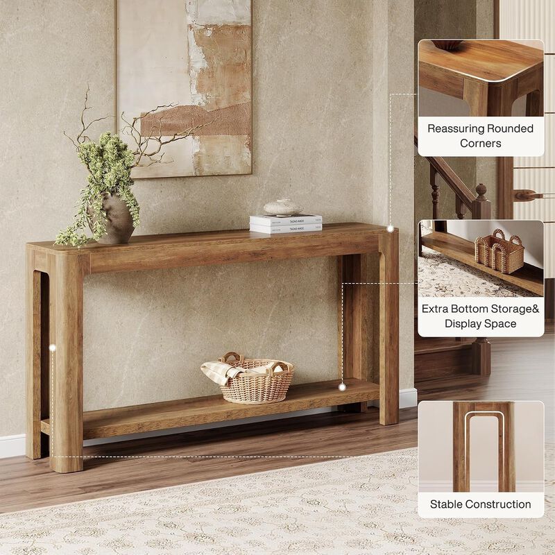 Tribesigns Farmhouse 2-Tier Wood Console Table image number 8