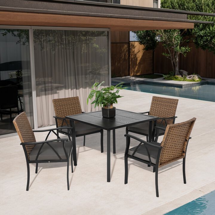 Fixtlu 5‑Piece Wicker Outdoor Patio Dining Set