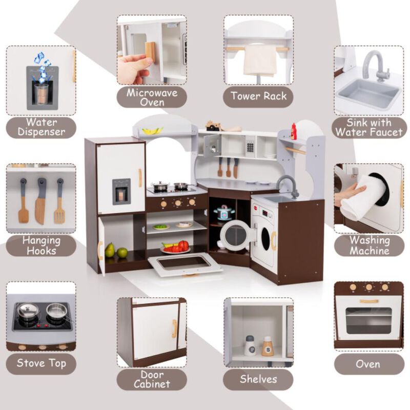 Hivvago Corner Kids Play Kitchen with Washing Machine and Ice Maker Gift for Boys Girls