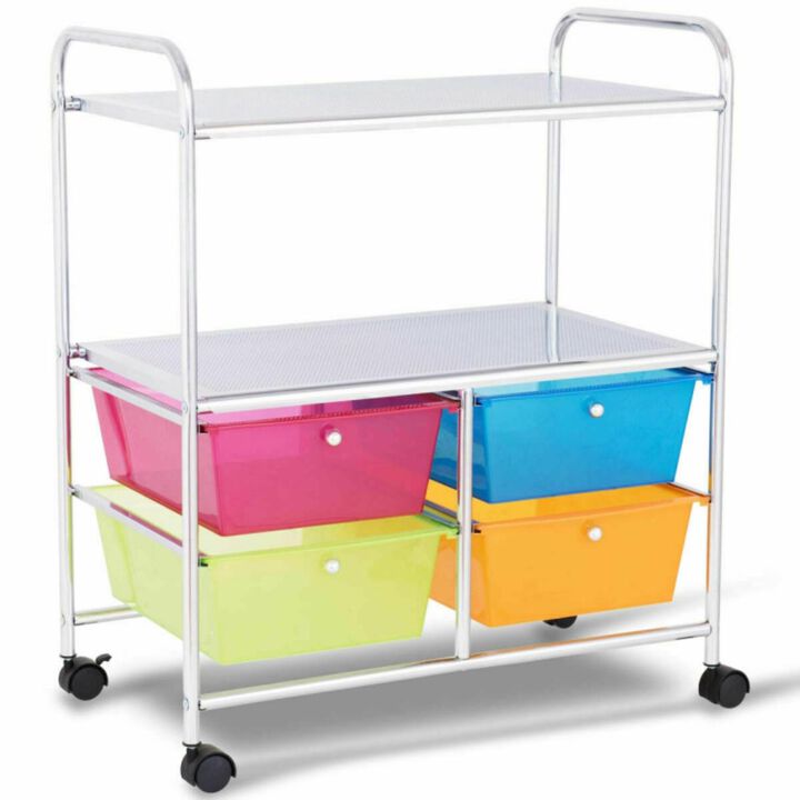 Hivvago 4 Drawers Shelves Rolling Storage Cart Rack-Multicolor
