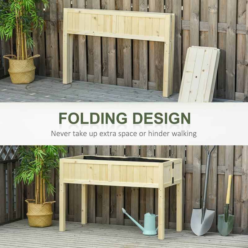 Hivvago Space-Saving Raised Planter Box with Liner and Drainage image number 3