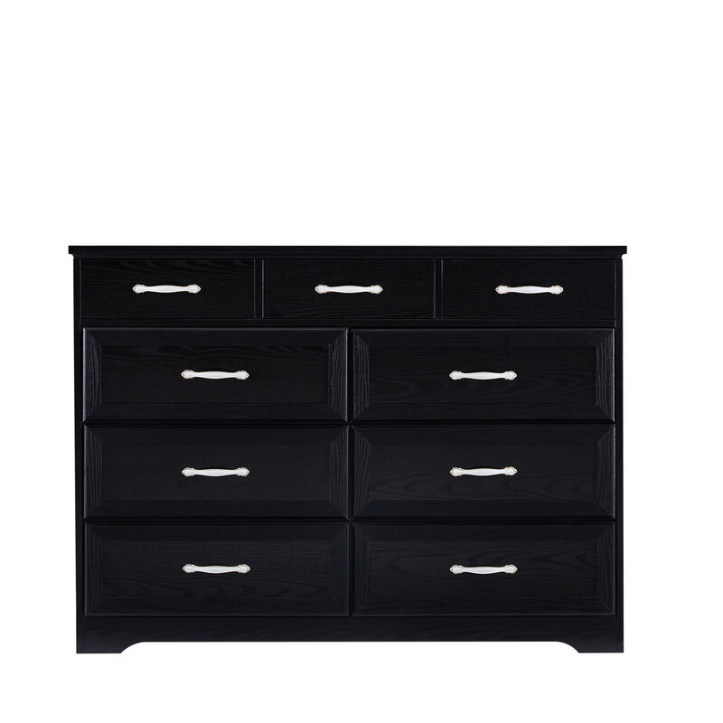 Bedroom dresser, 9 drawer long dresser with antique handles, wood chest of drawers for kids room, living room, entry and hallway, Black, 47.2" W x 15.8" D x 34.6" H. image number 6