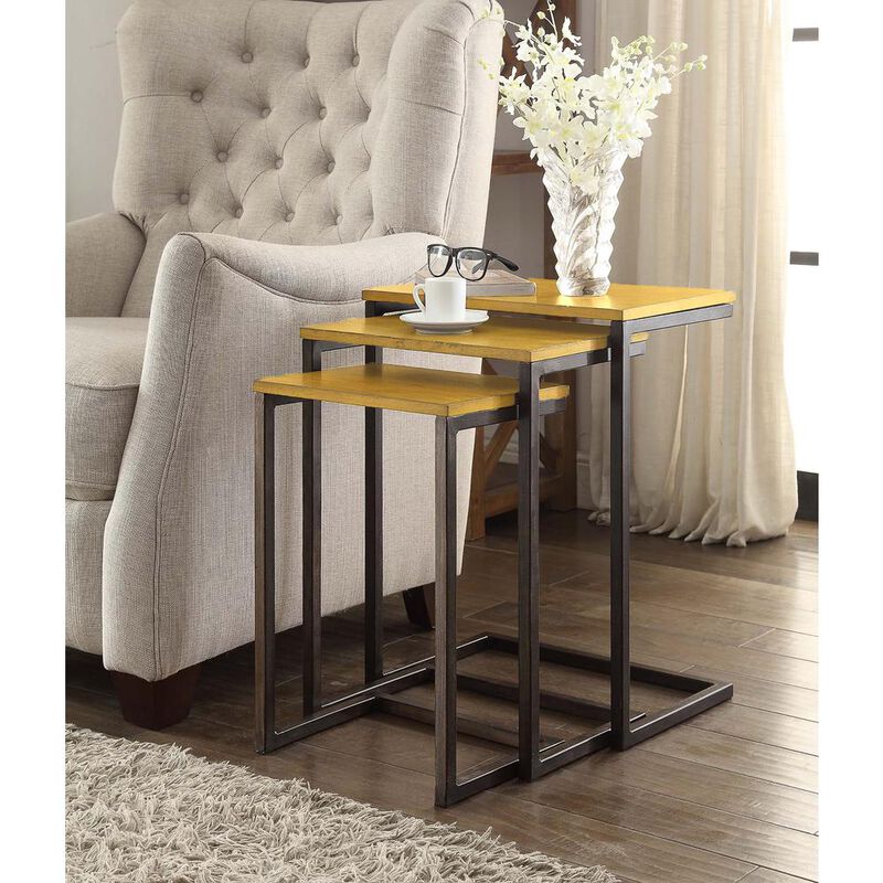 Carolina Living Addison Nesting Table Set - Harvest Oak Top - Aged Iron Base