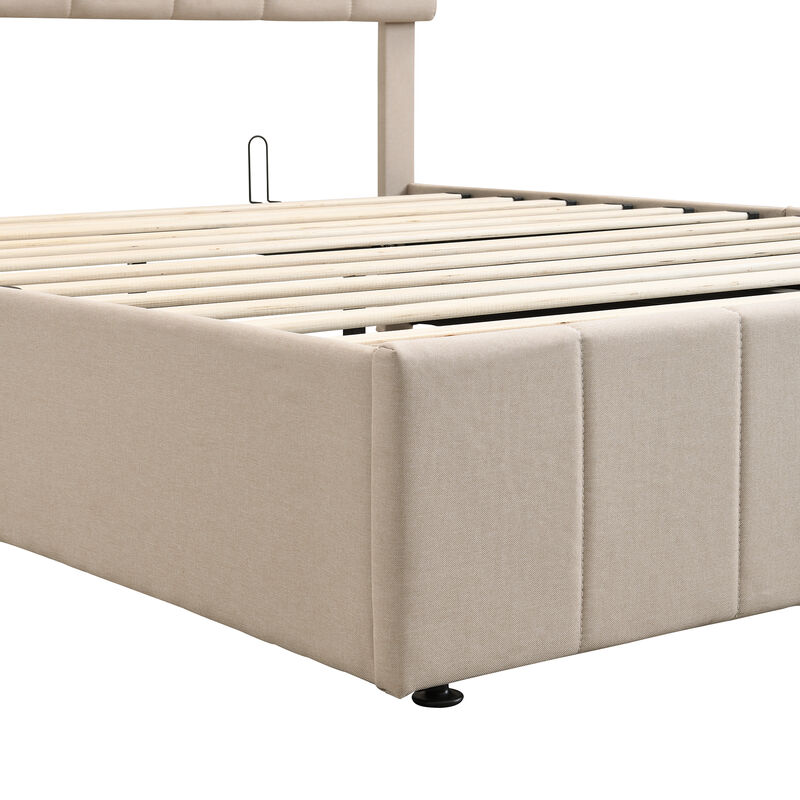 Merax Upholstered Platform bed with a Hydraulic Storage System
