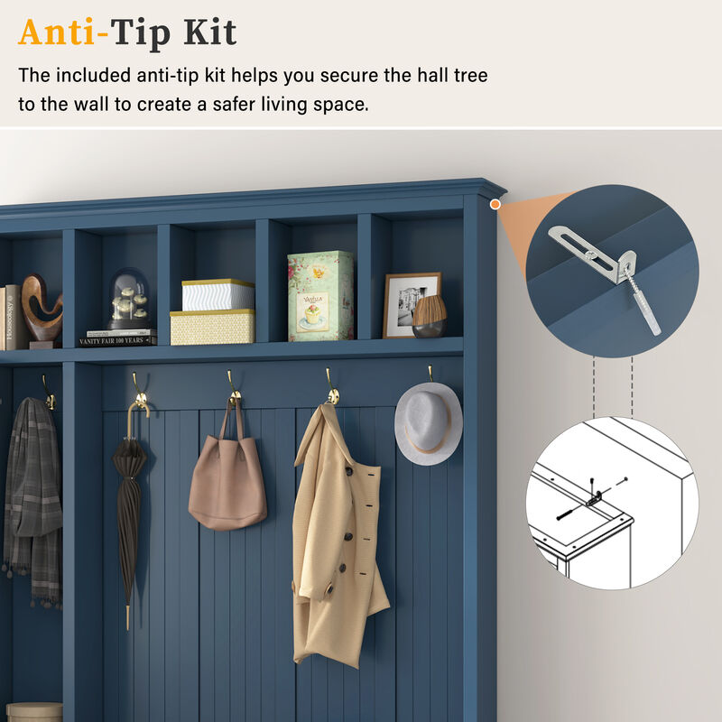 Merax 4-in-1 Entryway Hall Tree with Storage Bench, Hanging Hooks, Open Cubbies & Drawers image number 6