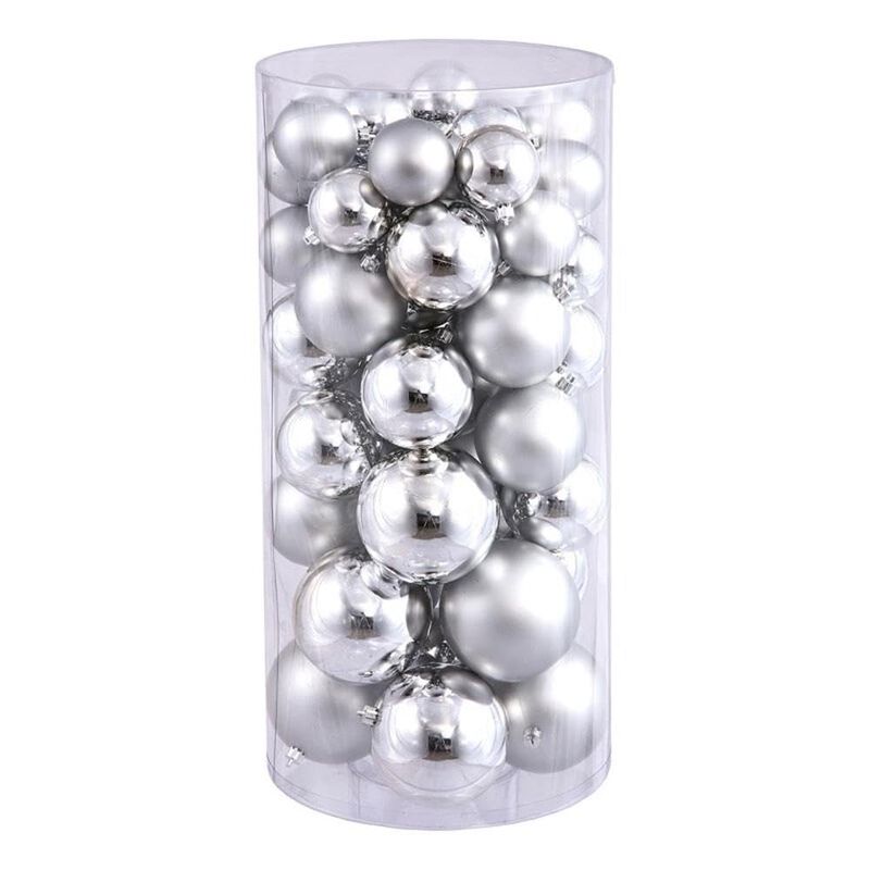 Vickerman 1.5"-2" Plastic Ball Ornaments in Shiny/Matte Silver (Set of 50) image number 0