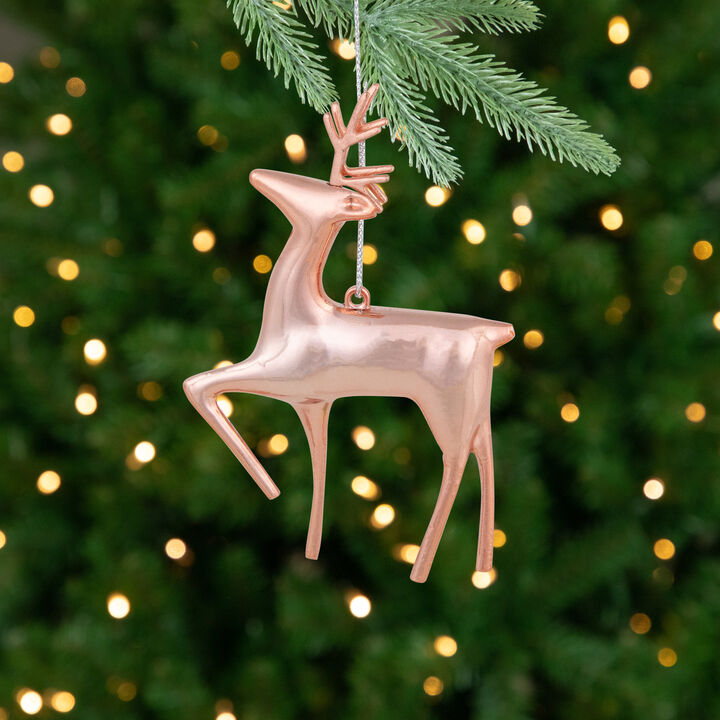 4.75" Shiny Rose Gold Reindeer Christmas Tree Ornament