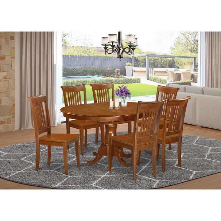7 Pc Dining room set for 6-Oval Dining Table with Leaf and 6 Dining Chairs
